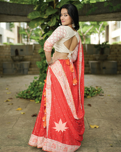 Red And Off White Chaniya Choli Set