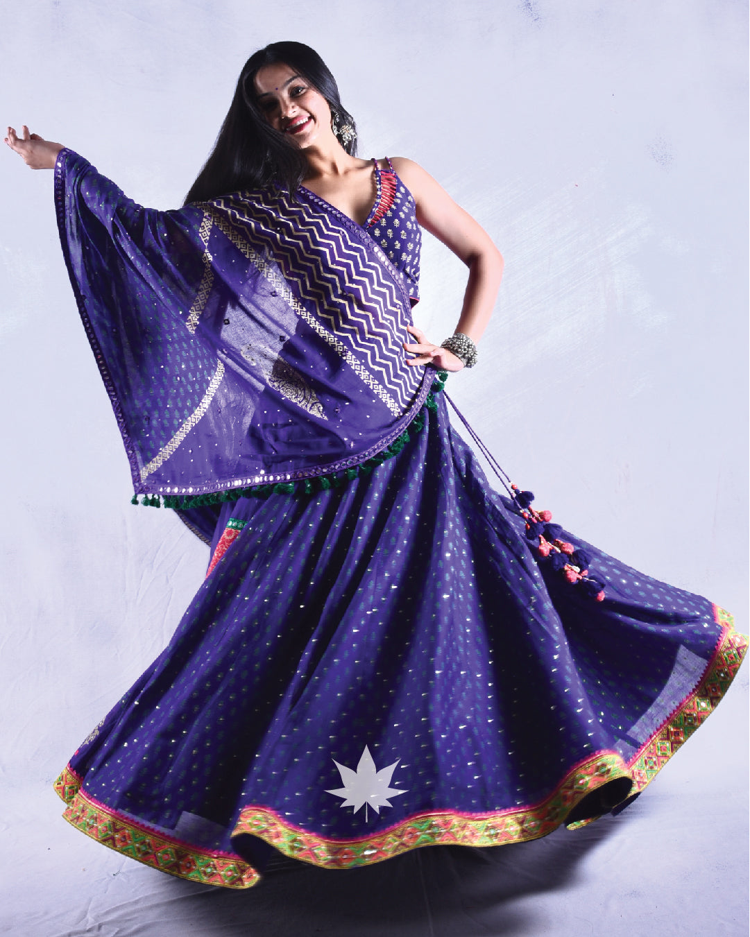 Purple Block Print Chaniya Choli Set