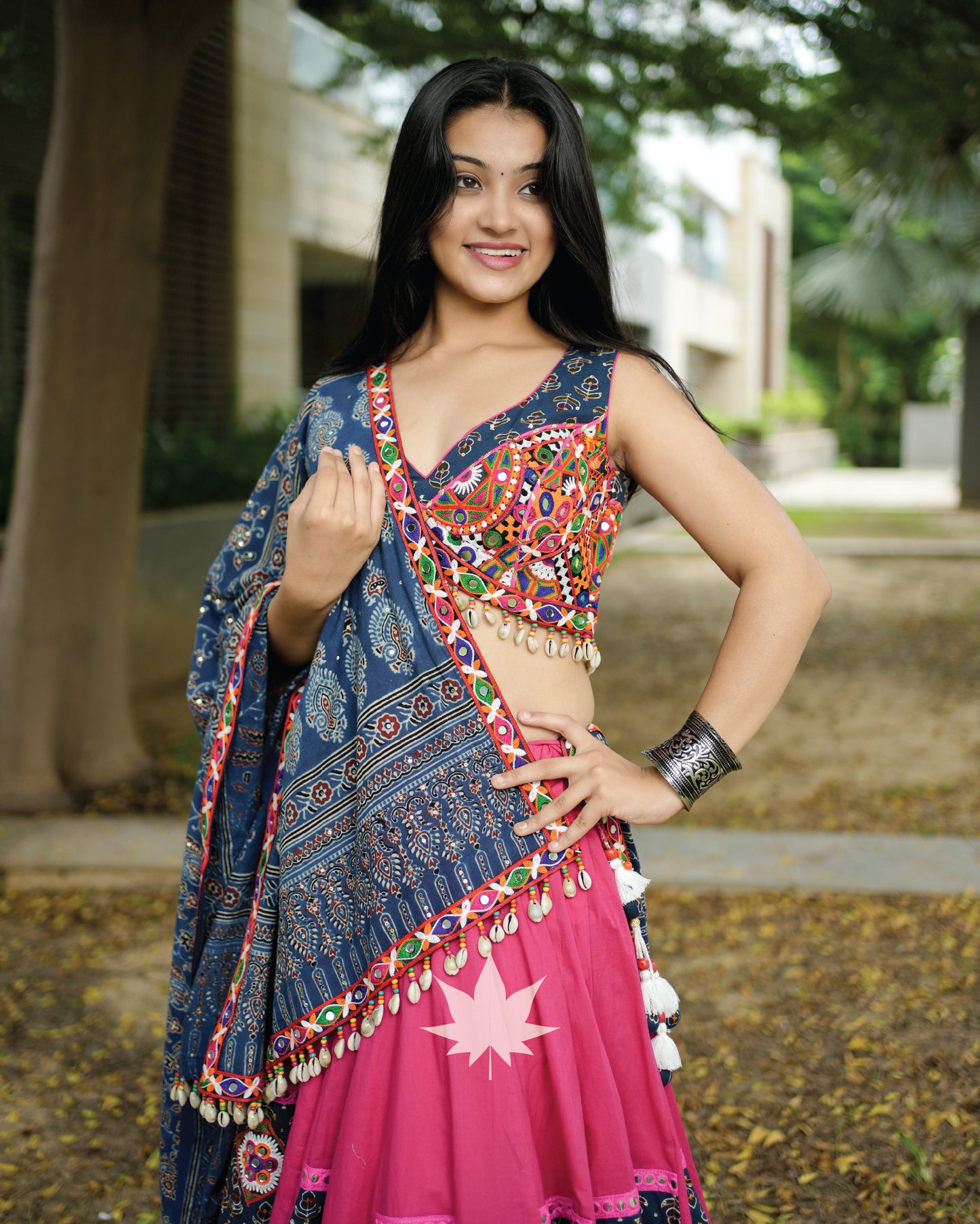 Pink And Blue Gamthi Chaniya Choli Set