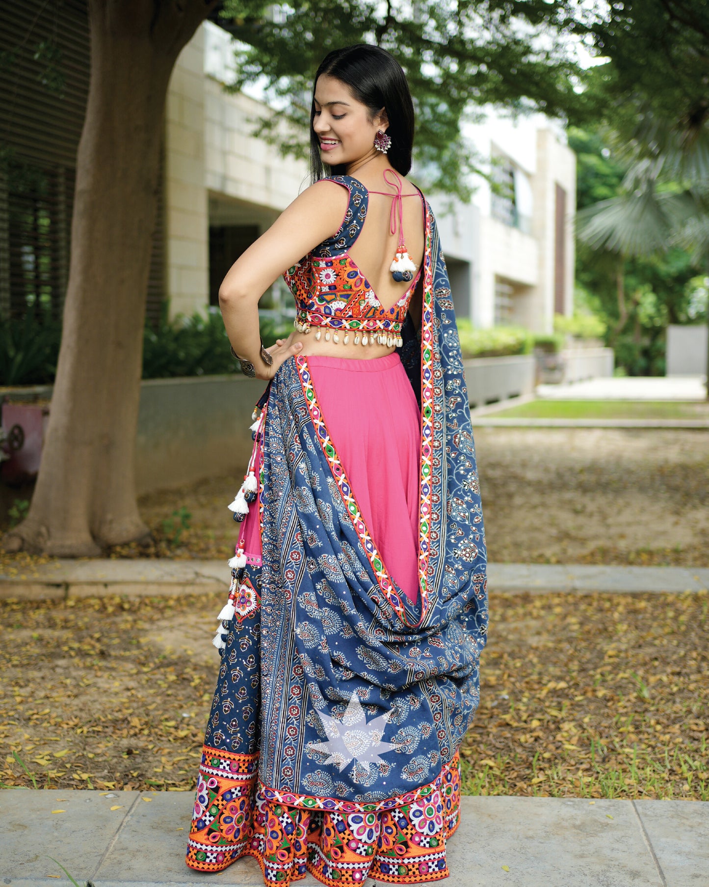 Pink And Blue Gamthi Chaniya Choli Set