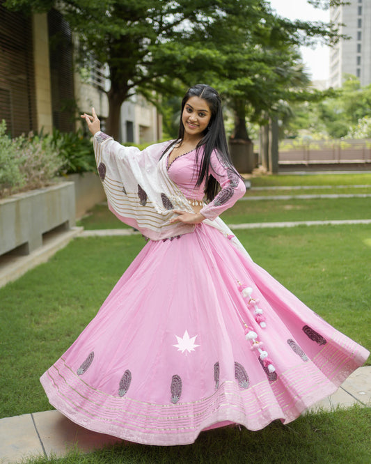 Pink Cutwork Chaniya Choli Set