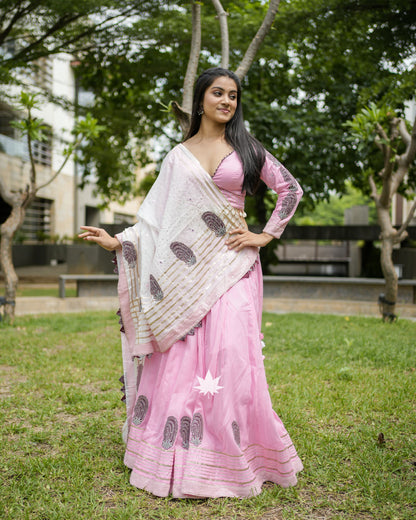 Pink Cutwork Chaniya Choli Set