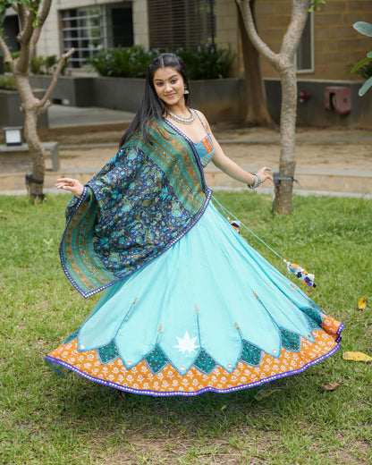 Blue And Orange Patchwork Chaniya Choli Set