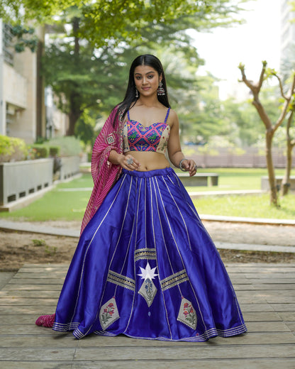 Blue And Off White Patchwork Chaniya Choli Set