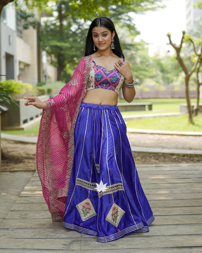 Blue And Off White Patchwork Chaniya Choli Set