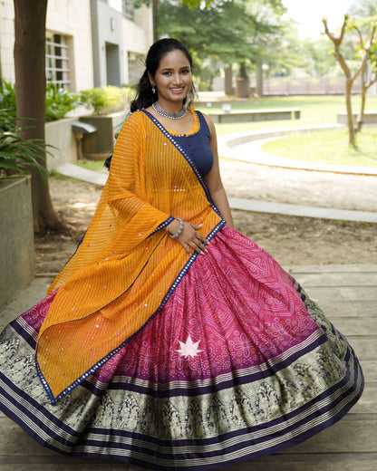 Pink And Yellow Bandhani Chaniya Choli Set