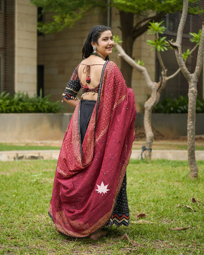 Black And Maroon Hand Block Printed Chaniya Choli Set