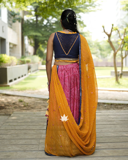 Pink And Yellow Bandhani Chaniya Choli Set