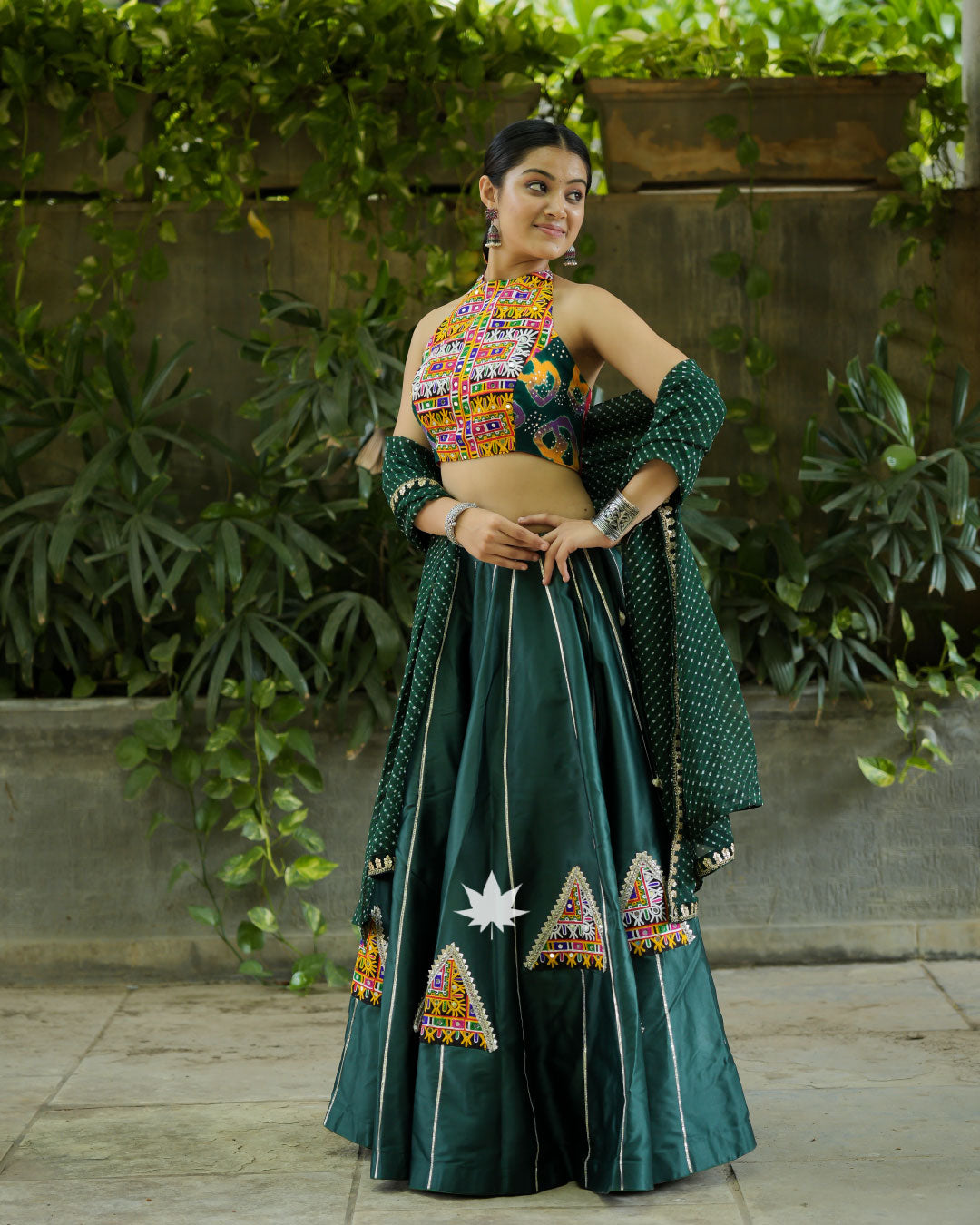 Dark Green Gamthi Patchwork Chaniya Choli Set