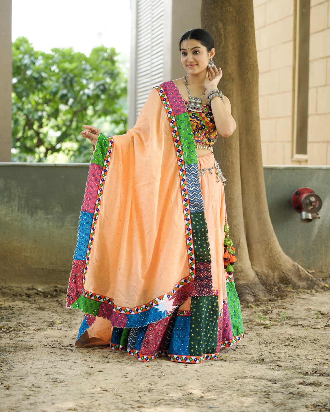 Peach Multicolor Patchwork Chaniya Choli Set