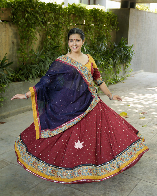 Maroon And Mustard Chaniya Choli Set