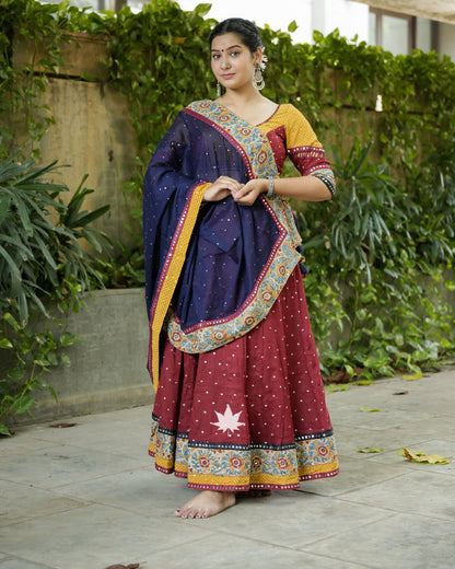 Maroon And Mustard Chaniya Choli Set