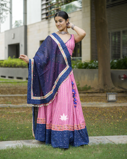 Blue And Pink Bandhani Chaniya Choli Set