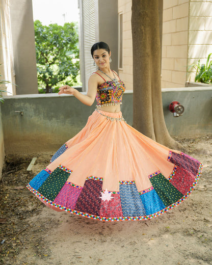 Peach Multicolor Patchwork Chaniya Choli Set