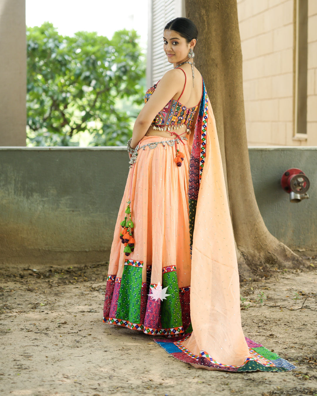 Peach Multicolor Patchwork Chaniya Choli Set