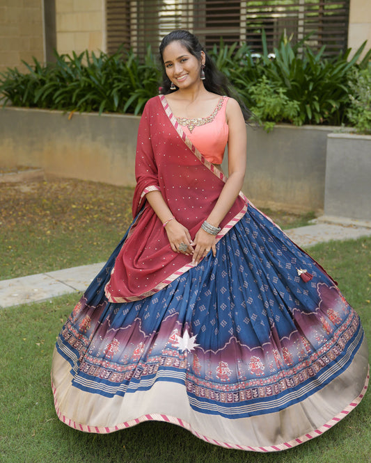 Blue And Peach Chaniya Choli Set