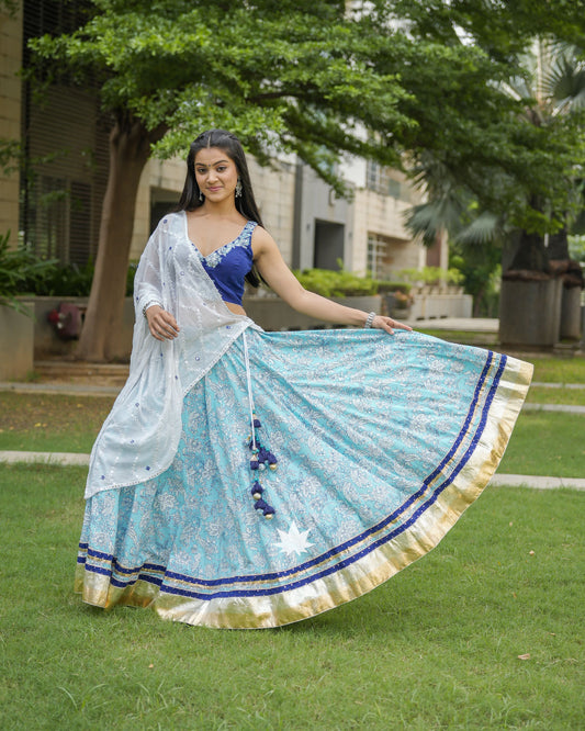 Blue Floral Chaniya Choli Set