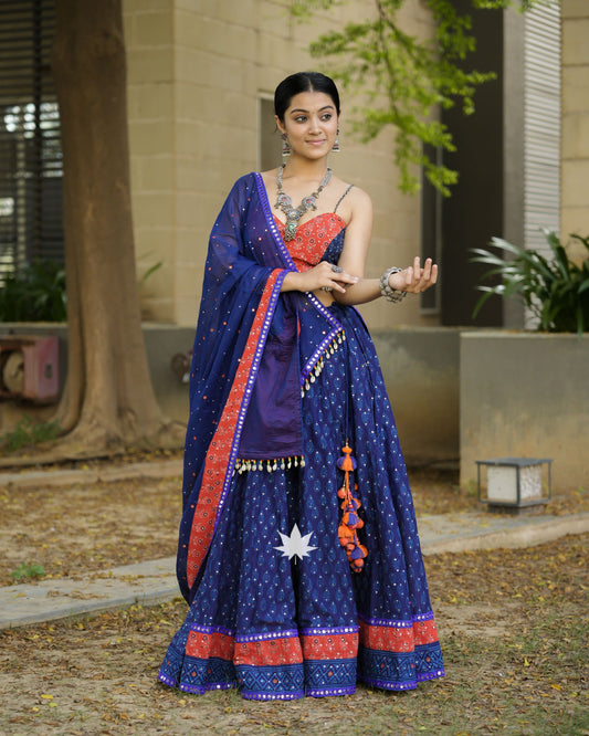 Blue And Orange Chaniya Choli Set