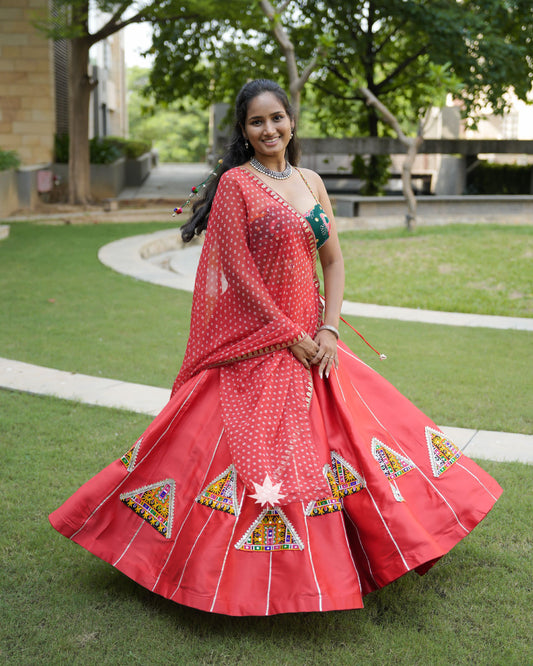 Red And Green Bandhani Chaniya Choli Set