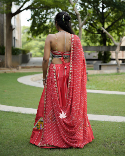 Red And Green Bandhani Chaniya Choli Set