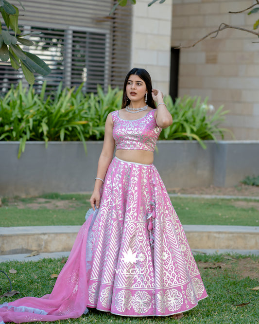 Pink & Silver Design Lehenga