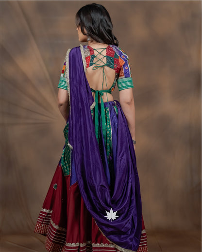 Vamika Green & Purple Patchwork Chaniya Choli