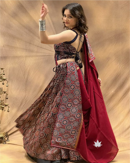 Aaranya Ajrak Brown Cotton Chaniya Choli