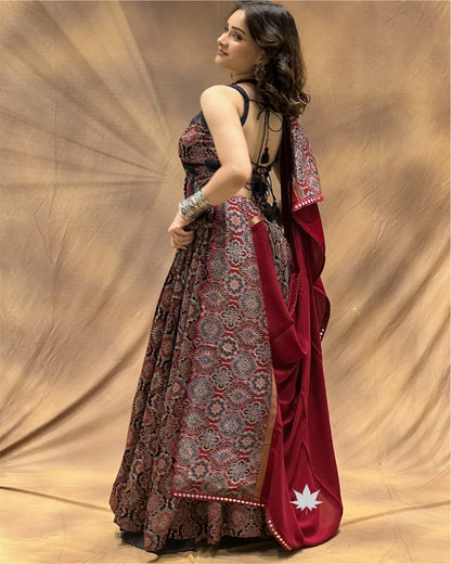Aaranya Ajrak Brown Cotton Chaniya Choli