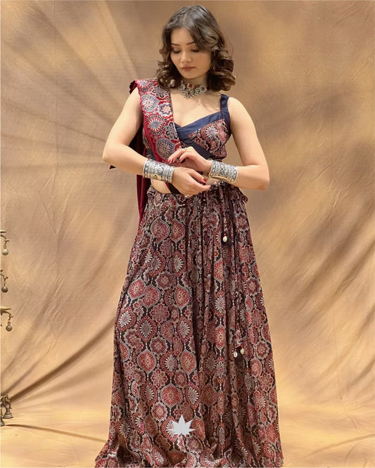 Aaranya Ajrak Brown Cotton Chaniya Choli