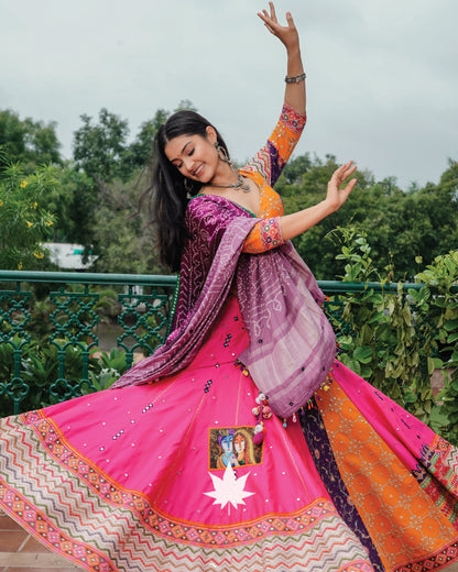 Hot Pink Silk Patchwork Chaniya Choli Set