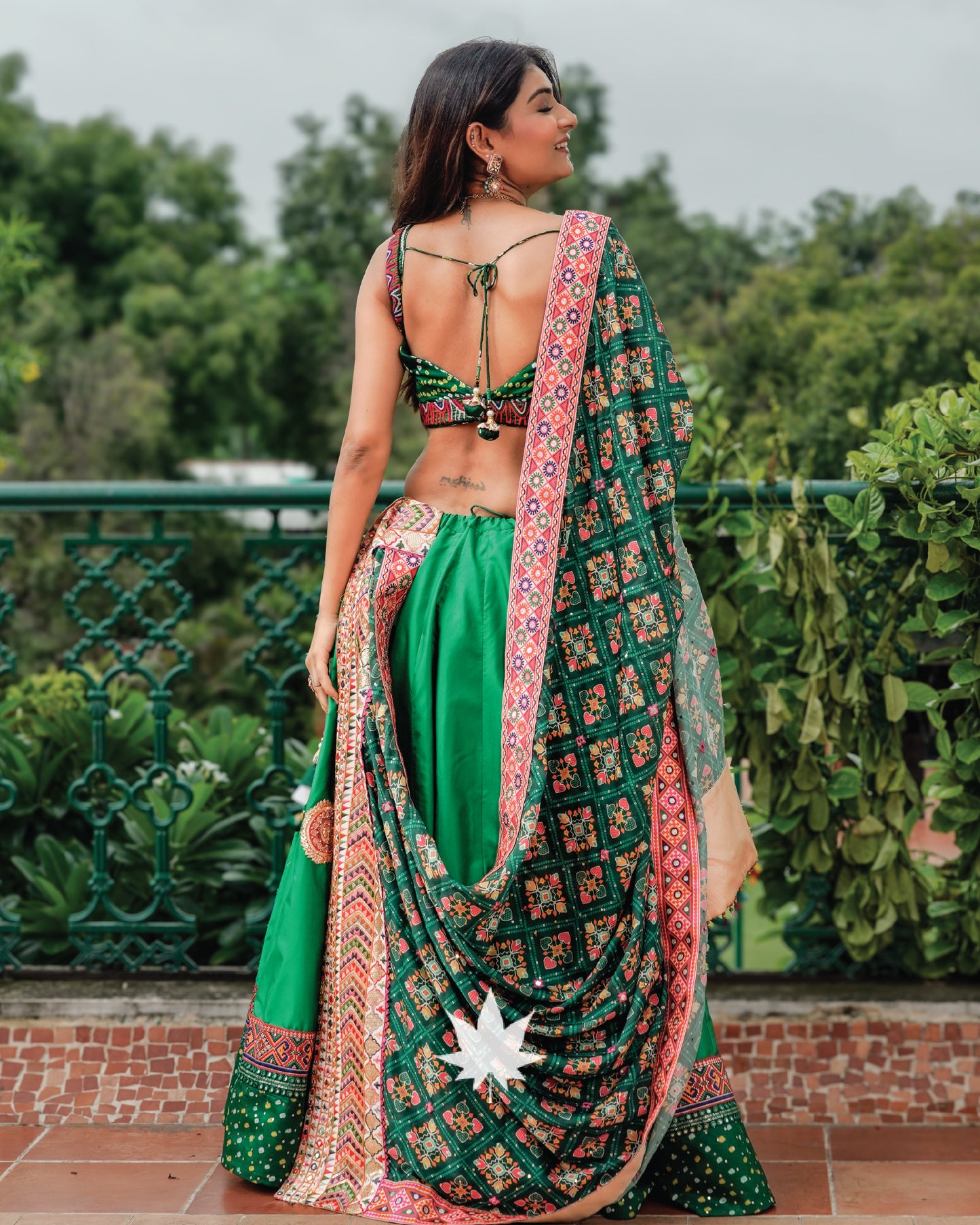 Green Silk Patchwork Chaniya Choli Set