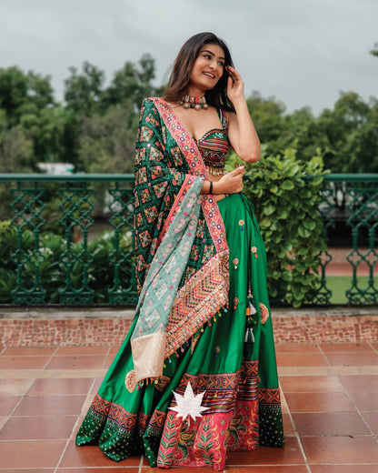 Green Silk Patchwork Chaniya Choli Set