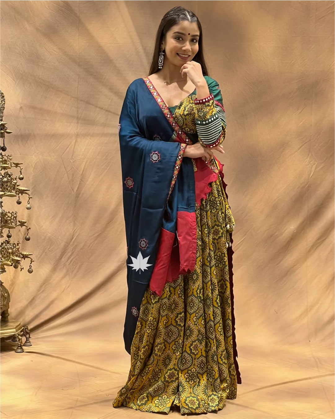 Avani Olive Green Ajrak Chaniya Choli