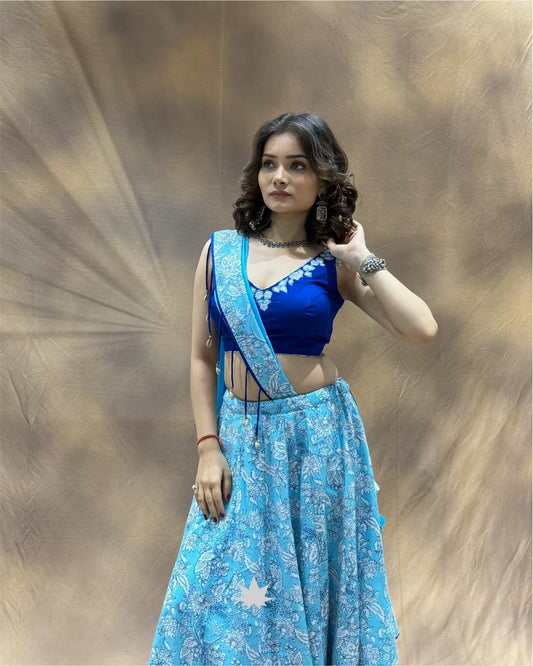 Neelpari Sky Blue Cotton Chaniya Choli