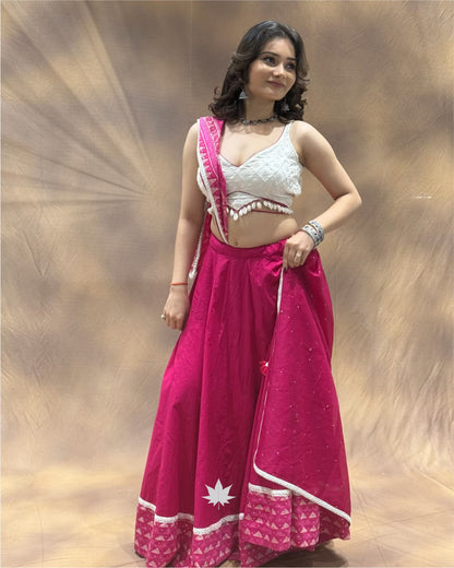 Gulika Pink & White Cotton Chaniya Choli