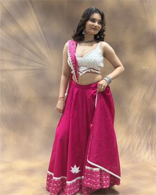Gulika Pink & White Cotton Chaniya Choli