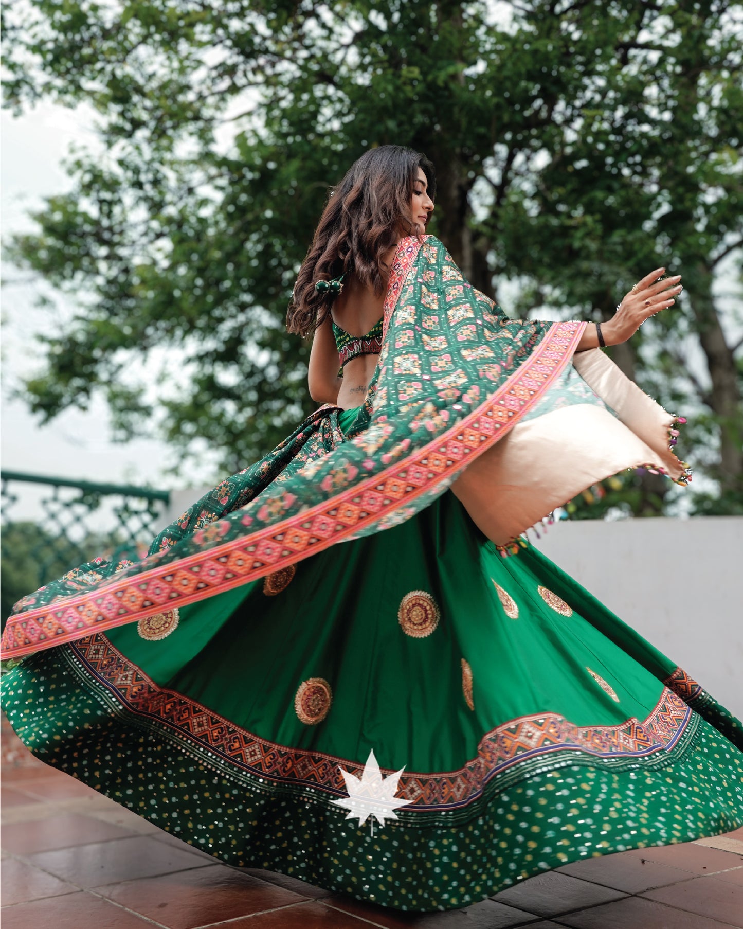 Green Silk Patchwork Chaniya Choli Set