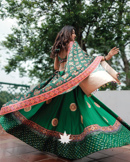 Green Silk Patchwork Chaniya Choli Set