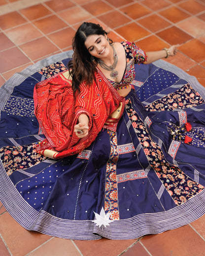 Unique Patchwork Silk Deep Blue Chaniya Choli Set