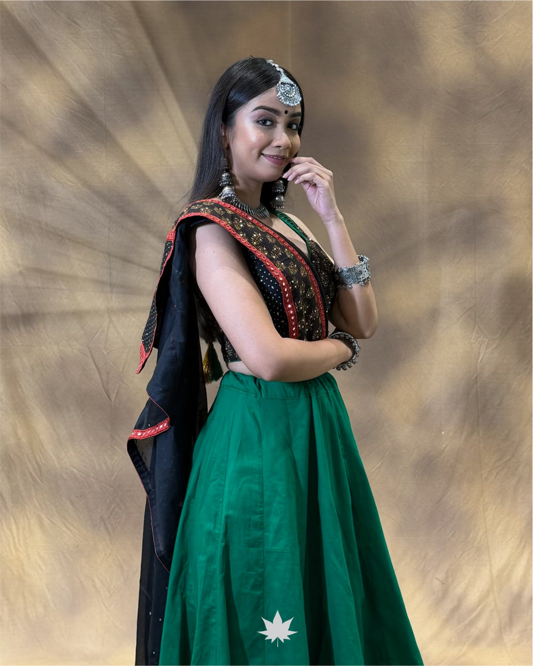 Vasira Green & Black Cotton Chaniya Choli