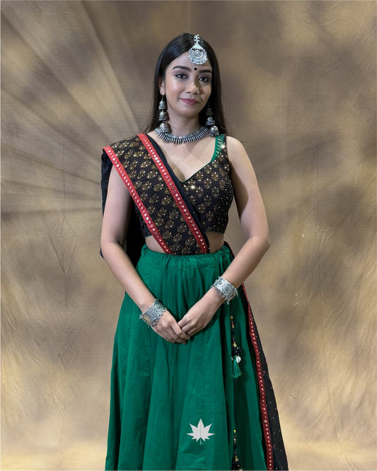 Vasira Green & Black Cotton Chaniya Choli