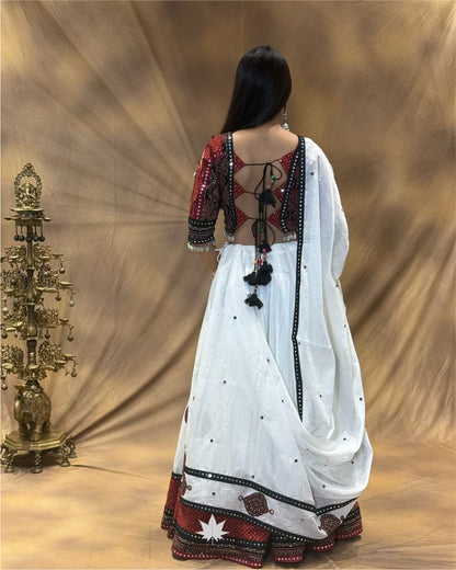 Taruvi White & Brown Cotton Chaniya Choli