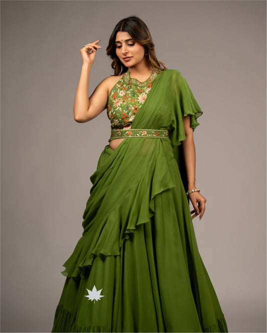 Mehendi Ruffle Elegance Lehenga Set