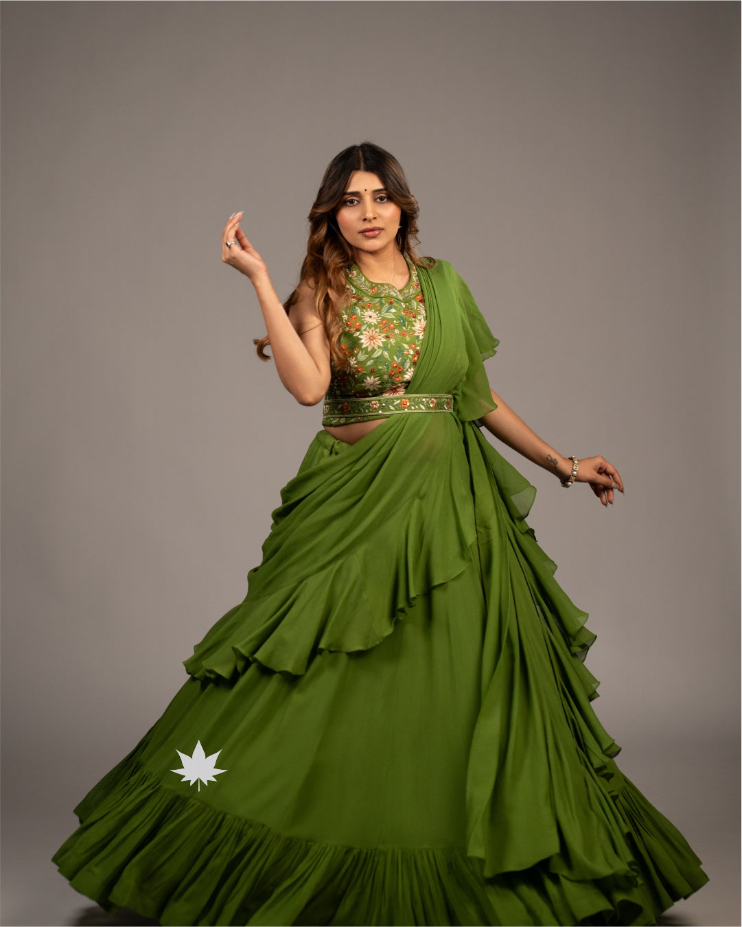 Mehendi Ruffle Elegance Lehenga Set