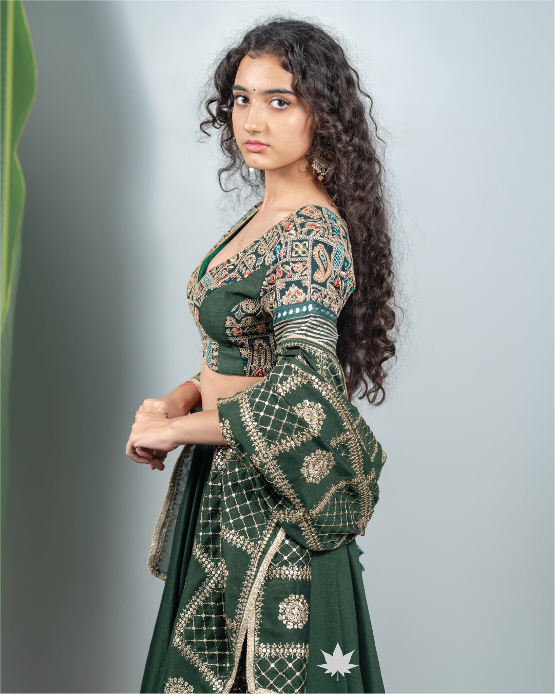 Green Chaniya Choli with Embroidered Blouse & Banarasi Dupatta