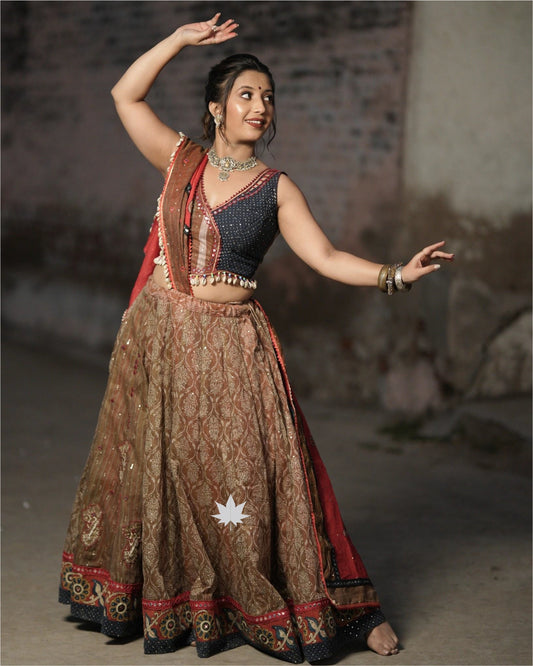 Coffe And Navy Blue Navratri Chaniya Choli Set