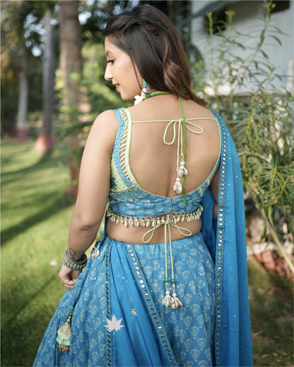 Blue Cotton Chaniya Choli Set
