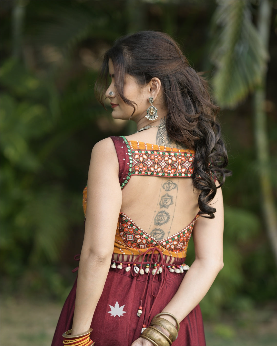 Maroon Cotton Chaniya Choli With Yellow Bandhani Dupatta