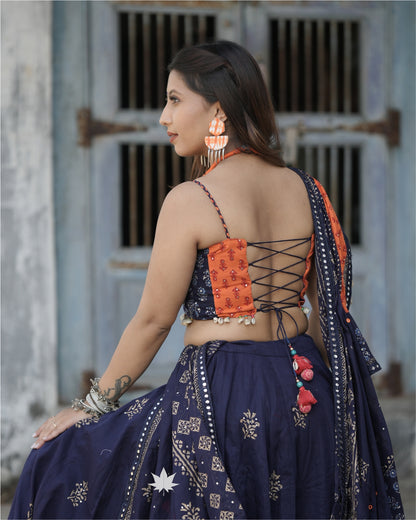 Navy Blue Cotton Chaniya Choli Set