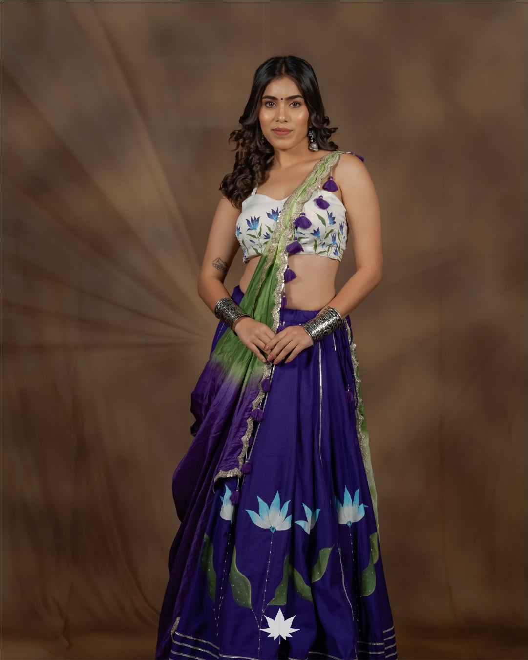 Avani White & Purple Hand-Painted Floral Chaniya Choli